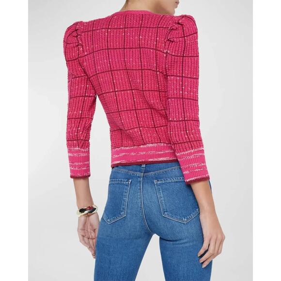 NWT L'Agence Jenni V-neck Cropped Knit Cardigan Size L Hot Pink #3E515 - Picture 5 of 15